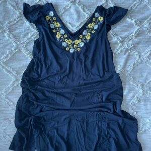 LOFT Navy Dress with Yellow and White Floral Details